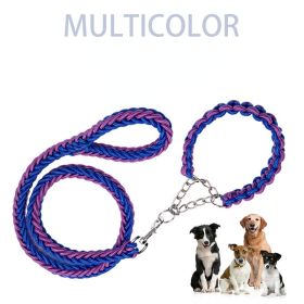 Eight-strand nylon braided dog collar leash dog chain impact blasting chain pet leash (Specification (L * W): M, colour: Red and blue)